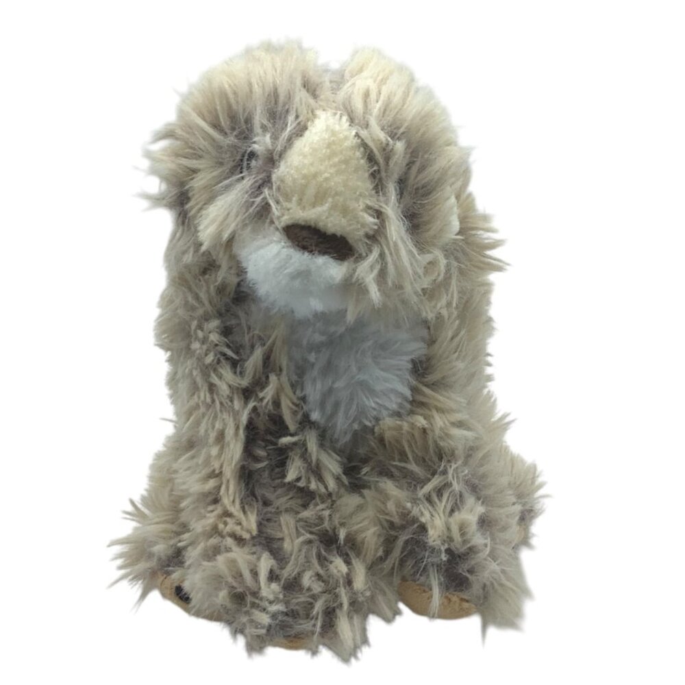 Vtg Fluffy Sloth Plush Toy‎ 9" Long Beige & White Soft Stuffed Animal Doll